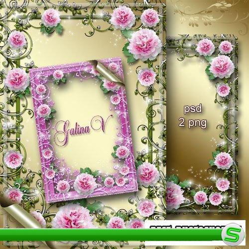 Цветочная рамка - Нежный розовый пион удивил красою