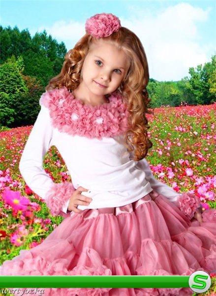 Детский шаблон - Девочка на цветочном поле