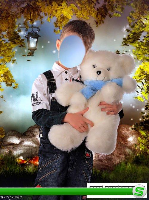 Детский шаблон - Мальчик с белым медведем
