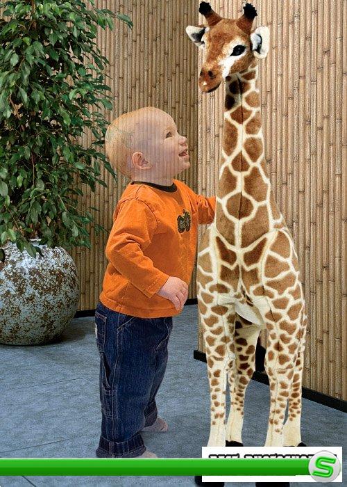Детский шаблон для фотошопа - Мальчик и жираф
