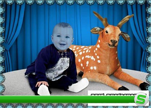 Детский шаблон для фотошопа - Ребёнок и олень