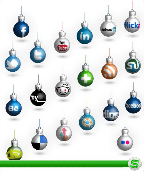 Социальные медиа новогодние шары (Vector Social Christmas Balls)