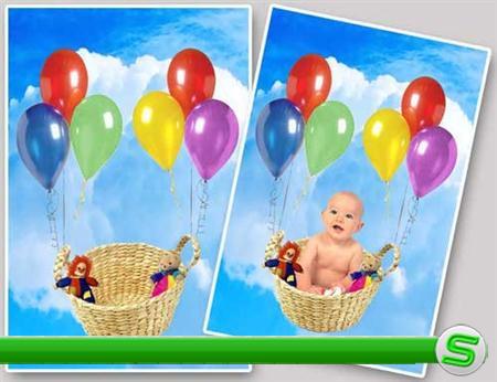 Яркий детский шаблон для Фотошопа - Воздушные шары