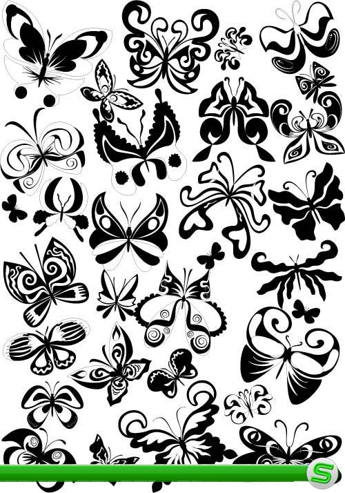 Набор черных декоративных бабочек (Вектор)