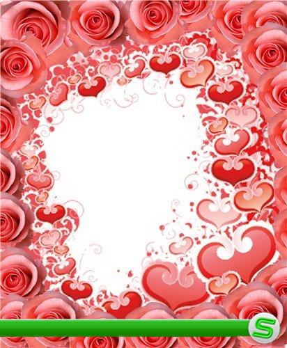 Романтическая рамка с розами и сердечками - Нежная Роза