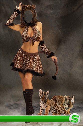  Шаблон для монтажа в Photoshop - Тигрица с тигрятами 