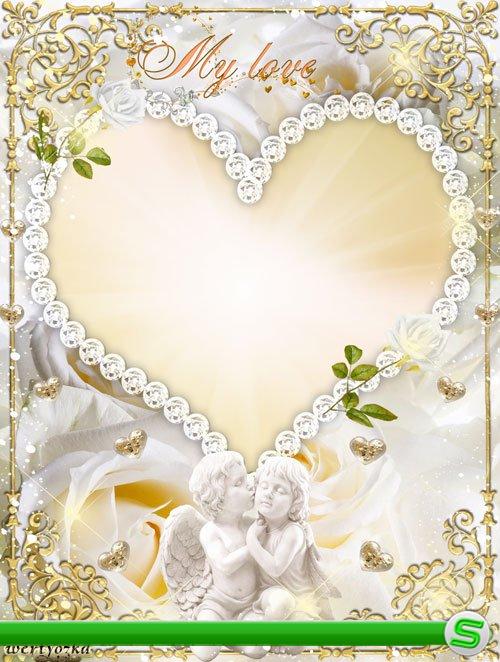 Романтичная рамка для фото - Очаровательные ангелочки и белые розы