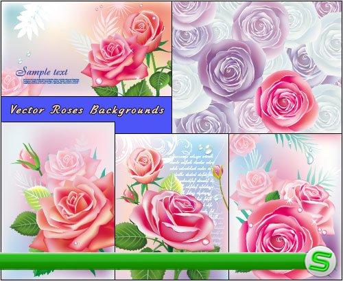 Поздравительные открытки с розовыми розами (Вектор)