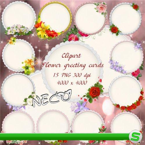 Clipart flower greeting cards  - Клипарт цветочные открытки PNG