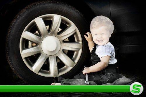 Прикольный детский шаблон для мальчика - Начинающий автомеханик