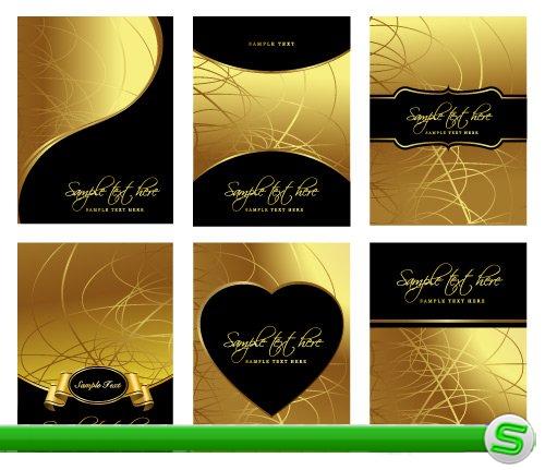 Блестящие черные золотые открытки обложки (Вектор)