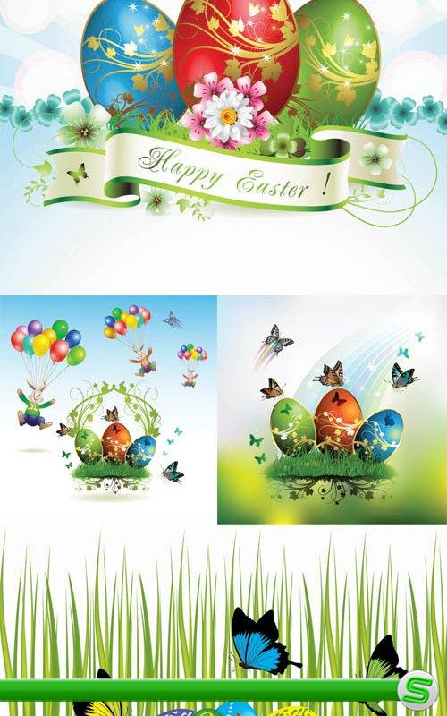 Easter cards and decorations butterfly eggs