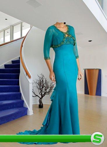 Шаблон для фотошопа Женищина в стильном платье цвета неба
