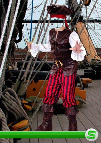 Шаблон для фотошопа Мальчик в костюме пирата на корабле