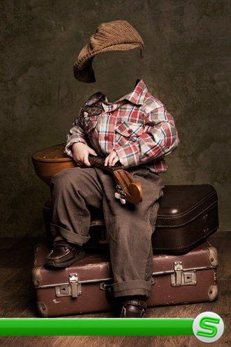 Шаблон для фотошопа Мальчик на чемоданах