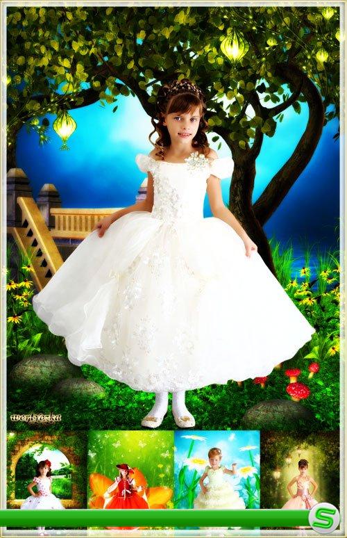 Собрание детских шаблонов для девочки - Очаровательные маленькие принцессы в чудесных нарядных плать