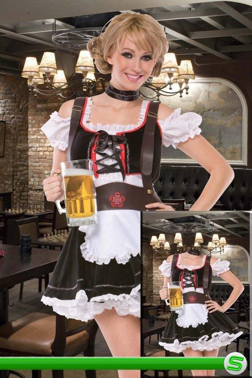Женский шаблон - Сексуальная официантка с кружкой пива
