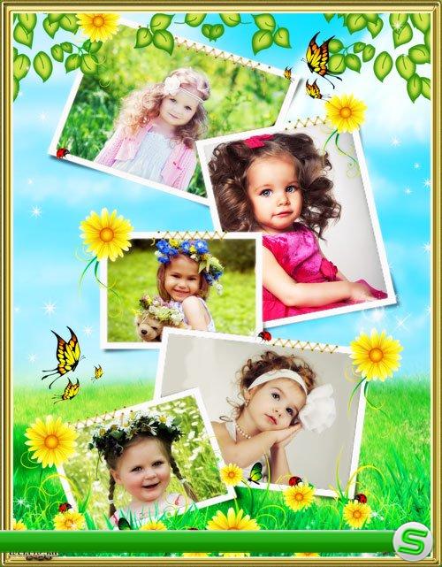 Детская рамка для фото - Божьи коровки и удивительные полевые цветочки