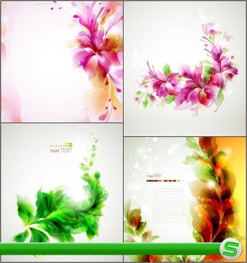 Зеленая цветочная змейка, розовые уголки (Вектор)