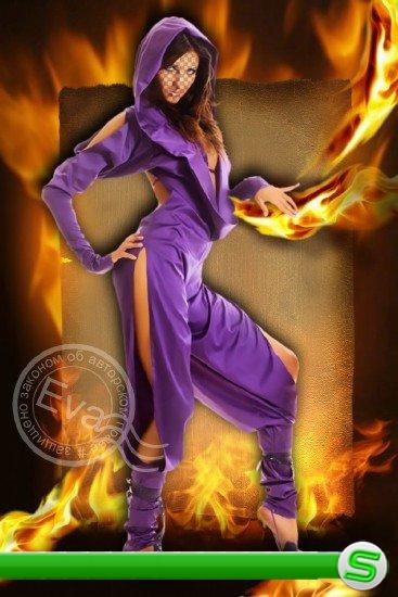  Женский шаблон для photoshop - Девушка, играющая с огнем