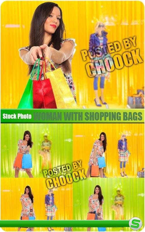Женщина с сумками для покупок - растровый клипарт