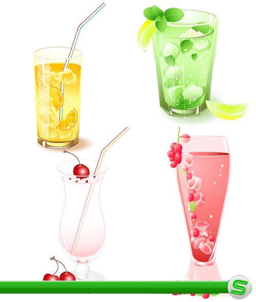 Стаканы с охлажденными фруктовыми напитками (Вектор)