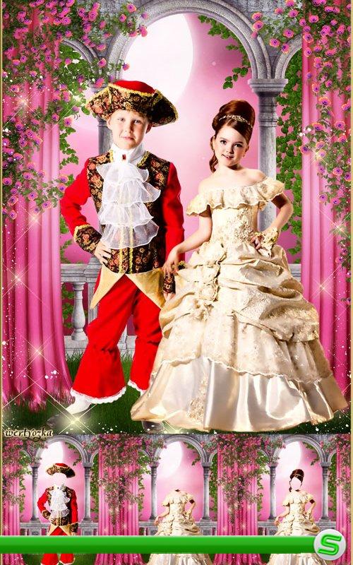 Многослойный парный детский шаблон - Принц и принцесса среди чудесных роз 