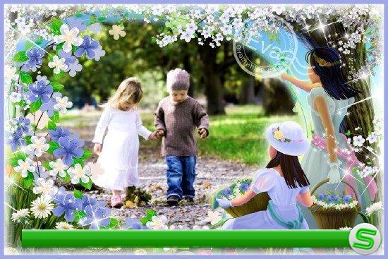  Детская рамочка для photoshop - Девочки с цветами