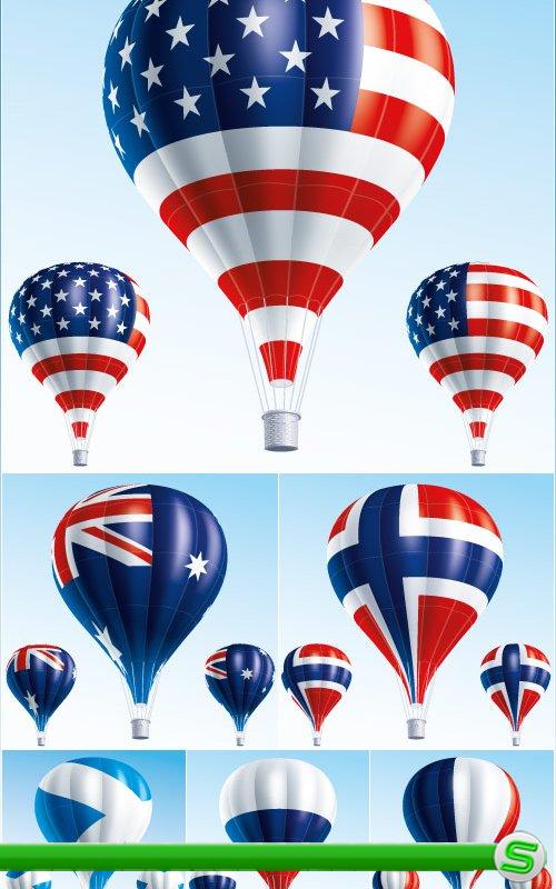 Летающие воздушные шары с флагами стран (Вектор)