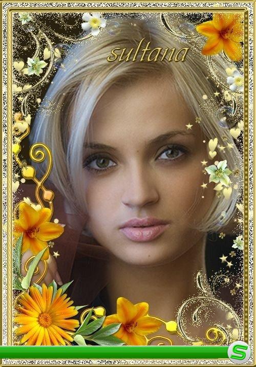 Женская рамка для фото - Желтые цветы с золотыми завитками