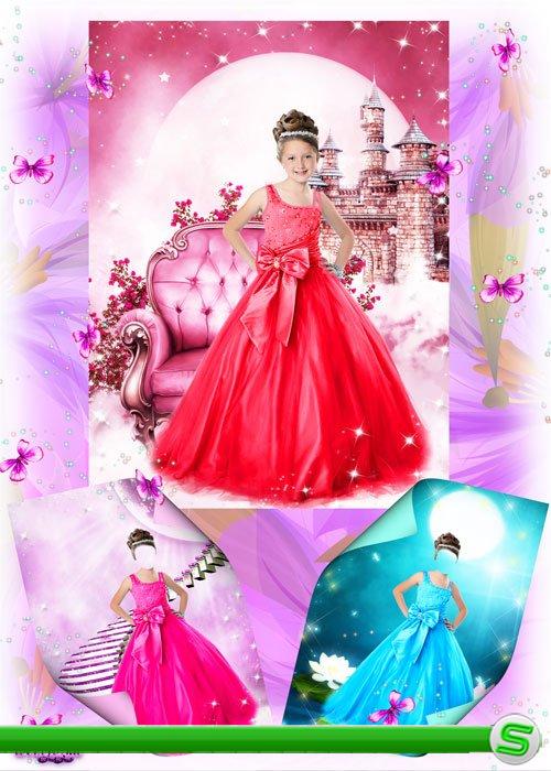 Детские шаблоны для фотошопа - Маленькие леди в восхитительных платьях 
