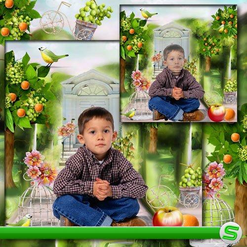 Детский шаблон для фотошопа - В апельсиновом саду