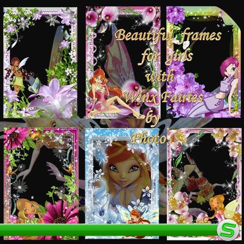 Красивые детские рамочки с цветами и феями Winx