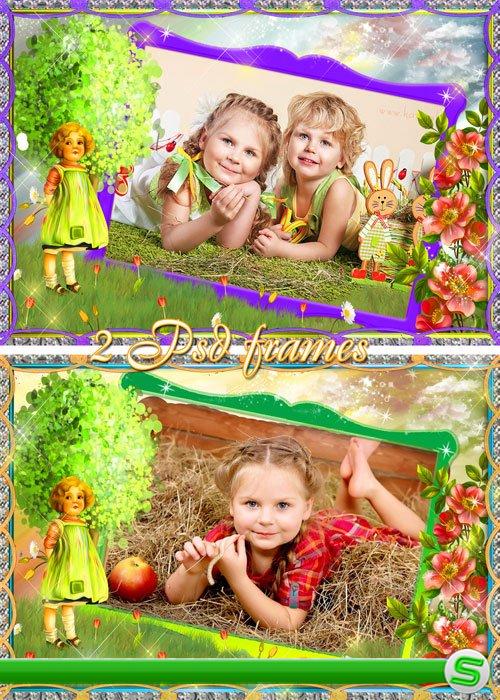 Детские рамки для фотошопа - Девочка и цветы в стиле винтаж 