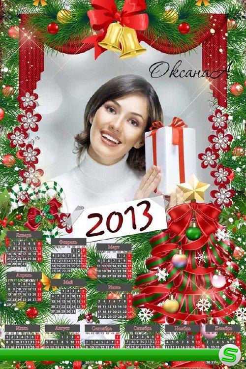  Стильный календарь с ёлкой и новогодними колокольчиками на 2013 год 