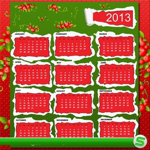 Календарь в красно-зеленом цвете на 2013 год