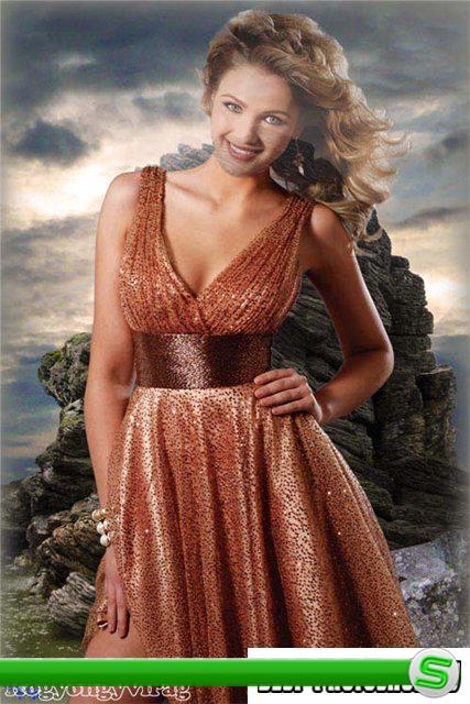 Women #039;s Photoshop template - Bronze dress