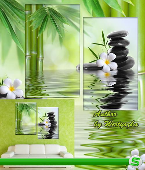 Спа камни, бамбук, белые цветы франжипани - Диптих в psd формате 
