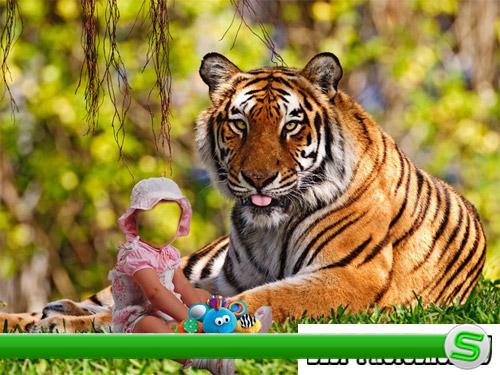 Шаблон для фотошоп - Девочка с тигром