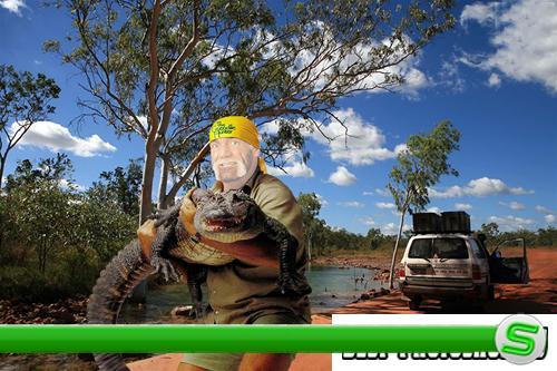 мужской шаблон для фотошопа: Охотник на крокодилов.