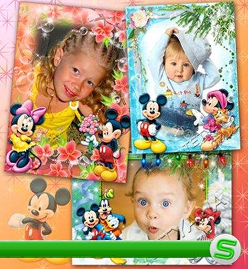 Детские рамочки для фотошоп - Микки Маус и друзья