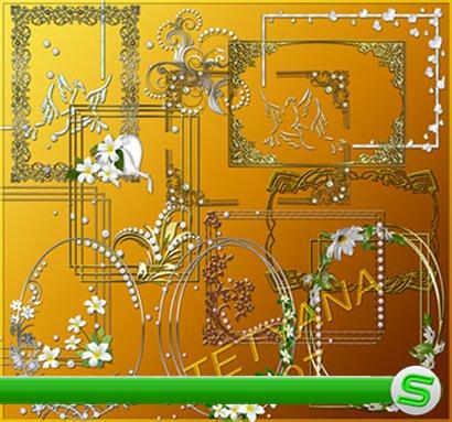 Вырезы и элементы декора для рамок в серебряном и золотом стиле с цветами и жемчугом 