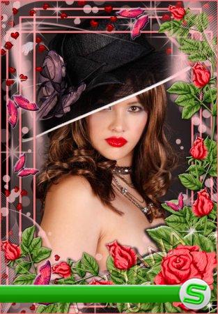 Женская цветочная рамка для фотошоп - Алые розы надежды