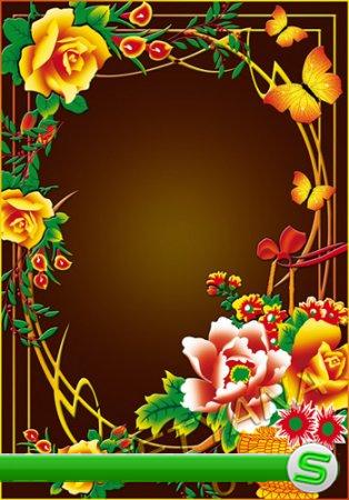 Цветочная рамка для фотошоп - Розы и бабочки