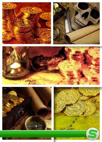 Монеты и пиратские сокровища - растровый клипарт