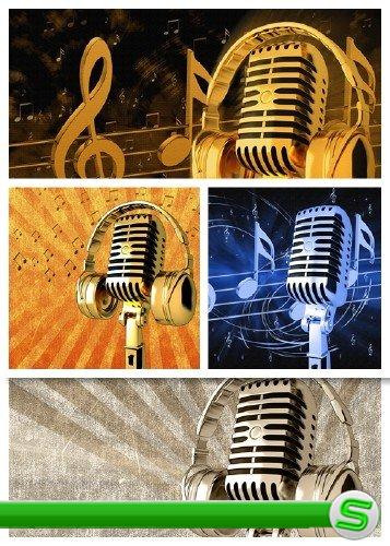 Музыкальные фоны с микрофоном и наушниками | Retro Microphone Backgrounds