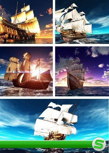 Корабль в море - растровый клипарт | Sailing boat