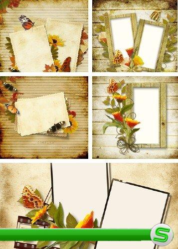 Растровый клипарт - Рамки с бабочками и цветами