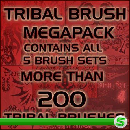 200 кистей для фотошопа "Tribal Brush Megapack"