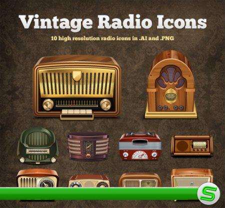 Vintage Radio Vector Icons